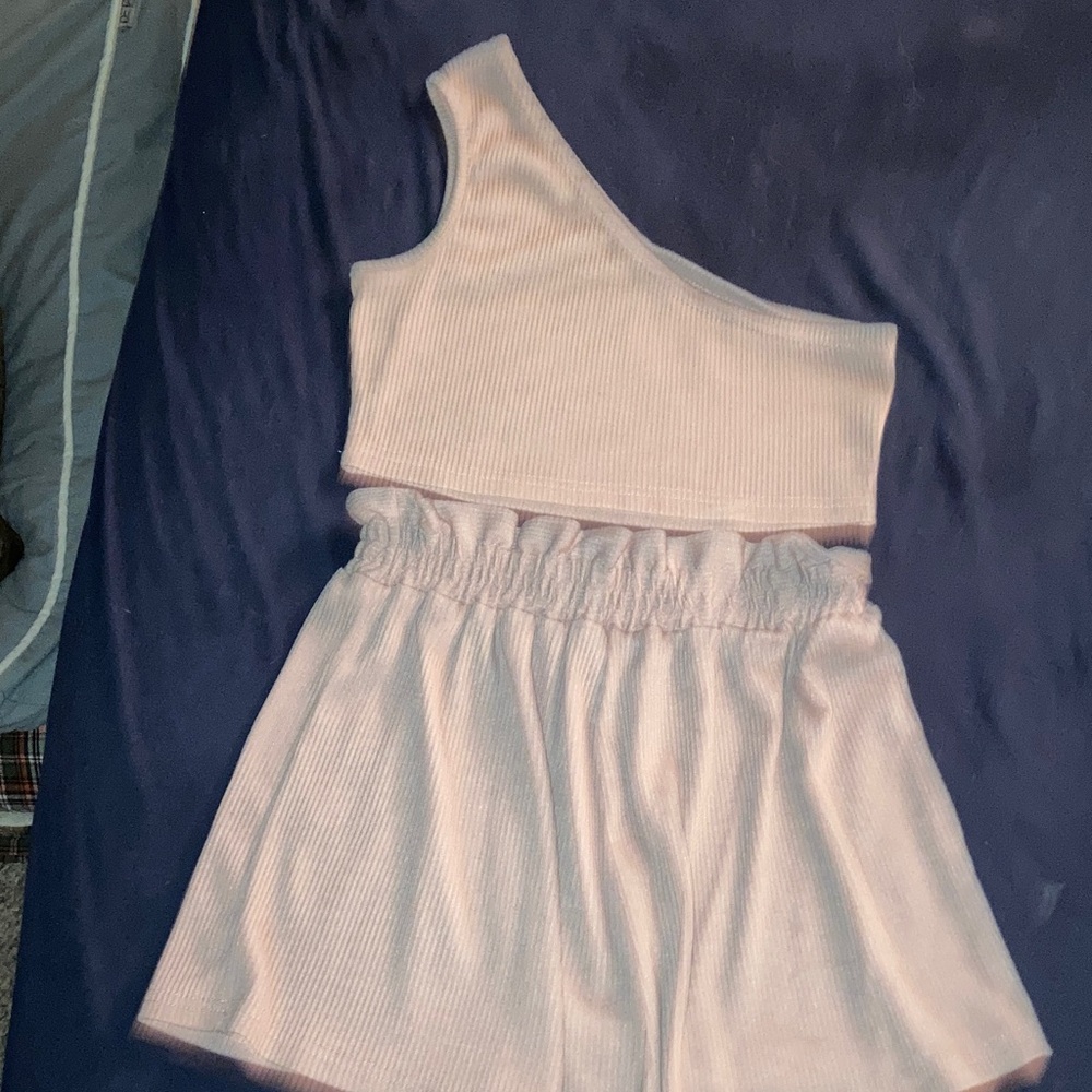 SHEIN Pink One-Shoulder Top and Shorts Set
